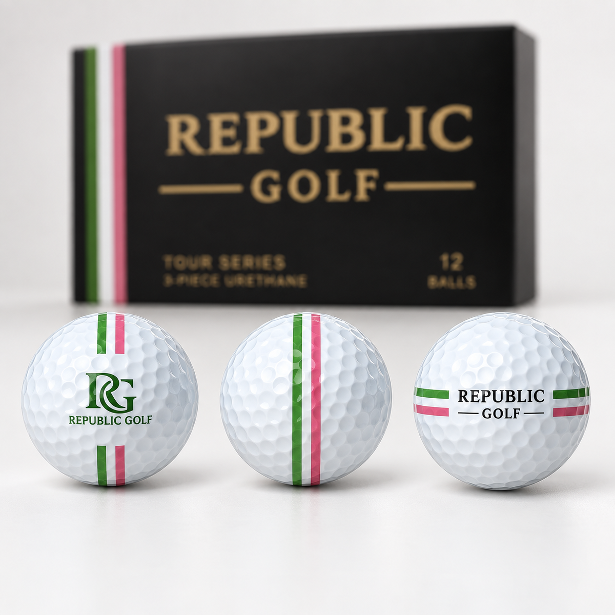 Republic Golf Tour Series ball markings and tricolour alignment stripe
